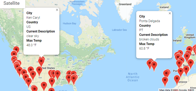 example of weather map in travel app